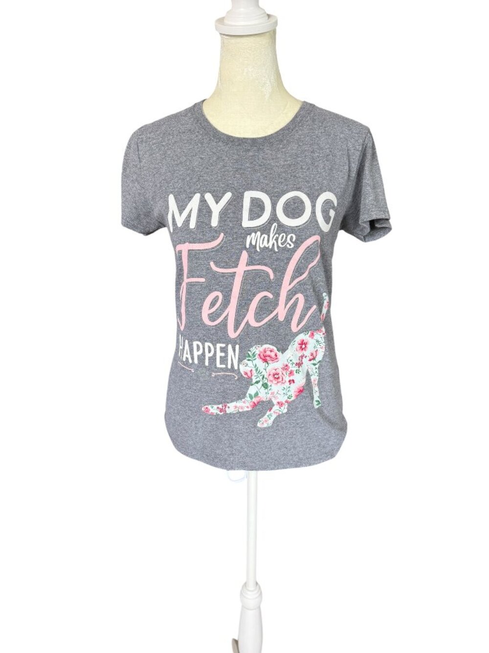 Gildan gray short sleeve crewneck stretchy pullover dog t-shirt women's